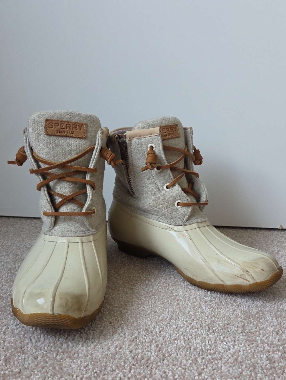 Women's Sperry Top-Sider Cream/White Waterproof Duck Boots With 3M Thinsulste